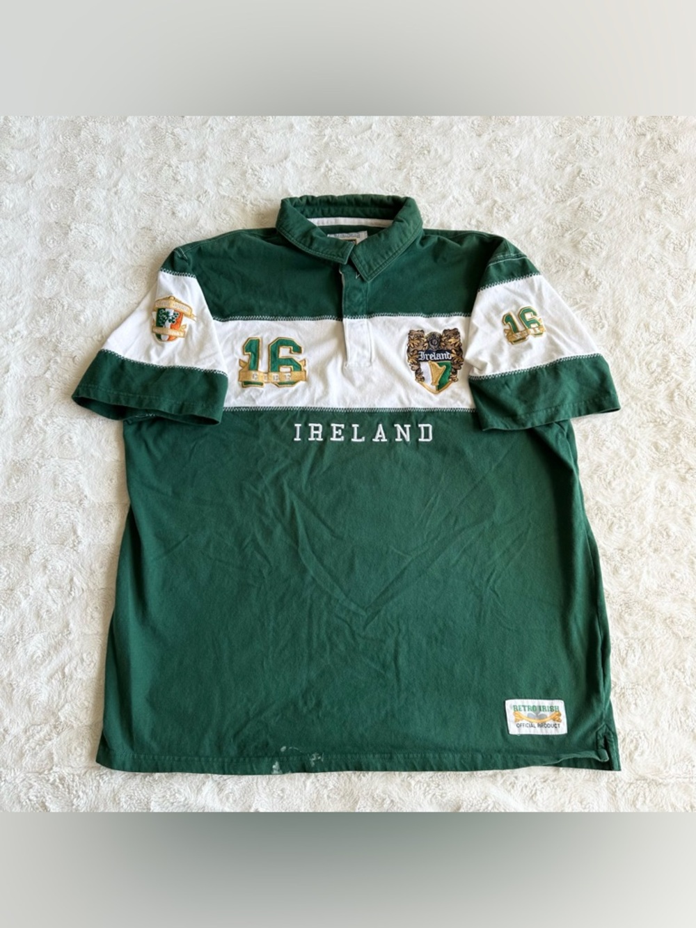Ireland Rugby Polo Shirt Mens 3XL Green Colorblock Retro Irish Shamrock READ